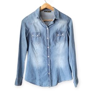 Bebe Denim Chambray Button-down Shirt Y2K McBling blue Medium